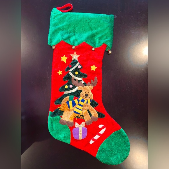 Vintage Christmas Holiday Jumbo Stocking - Reindeer, presents, candy cane & Tree - Picture 6 of 9